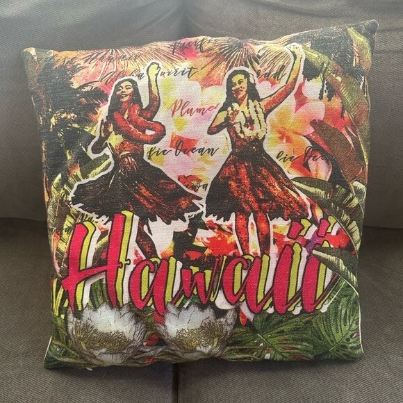 Hawaii Vintage Hula Dancers Accent Square Pillow Cover Case Tropical Decor - Picture 2 of 4